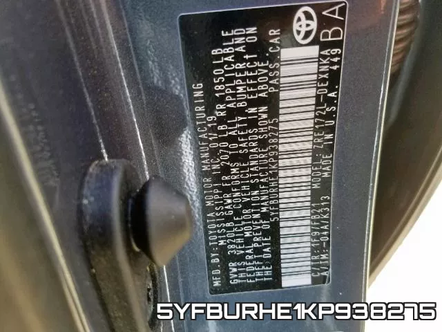 5YFBURHE1KP938275 фото 2