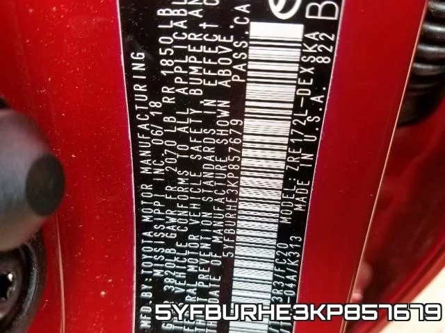 5YFBURHE3KP857679 фото 2