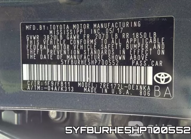 5YFBURHE5HP700552 фото 10
