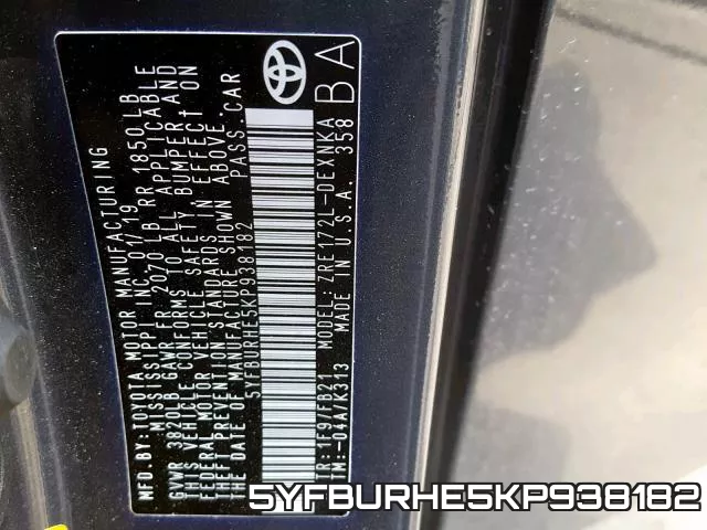 5YFBURHE5KP938182 фото 2
