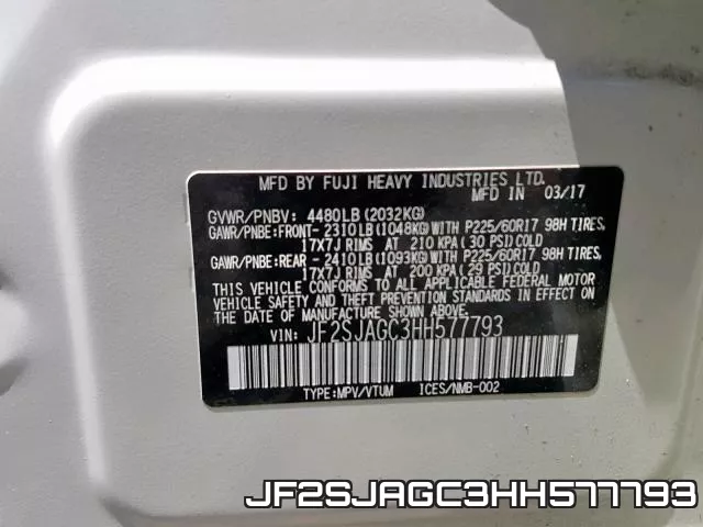 JF2SJAGC3HH577793 фото 2