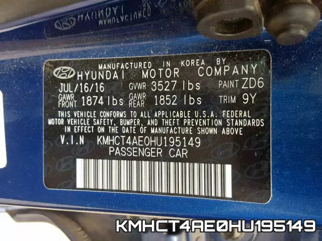 KMHCT4AE0HU195149 фото 2