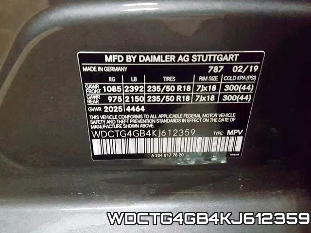 WDCTG4GB4KJ612359 фото 2