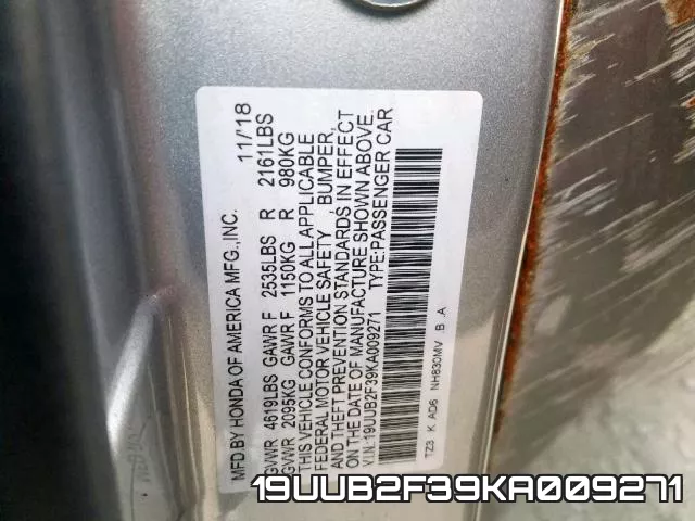 19UUB2F39KA009271 фото 2