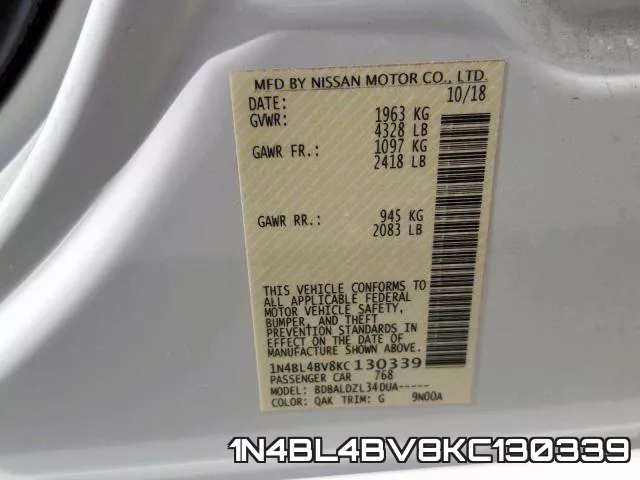 1N4BL4BV8KC130339 фото 2