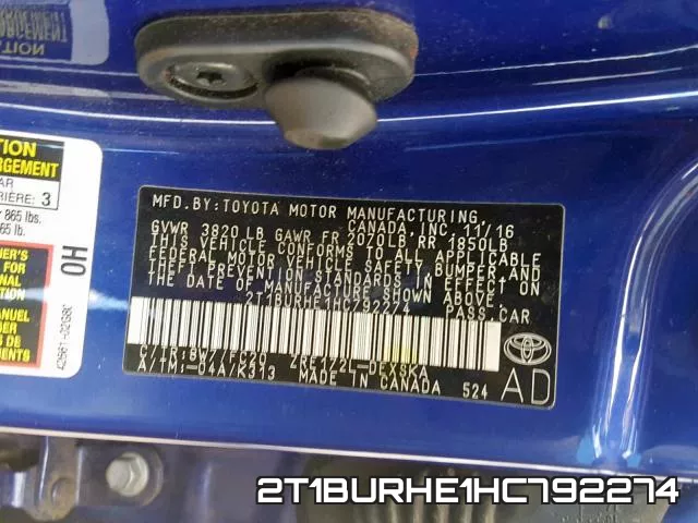 2T1BURHE1HC792274 фото 2
