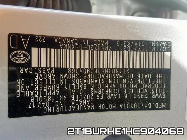2T1BURHE1HC904068 фото 2