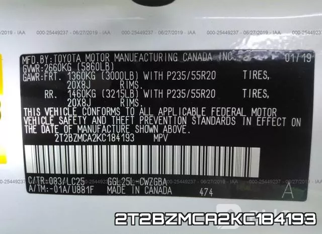 2T2BZMCA2KC184193 фото 10