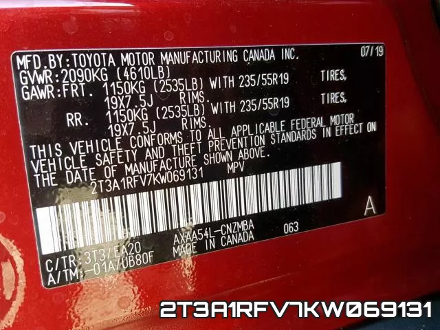2T3A1RFV7KW069131 фото 2