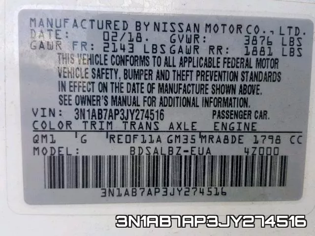 3N1AB7AP3JY274516 фото 2
