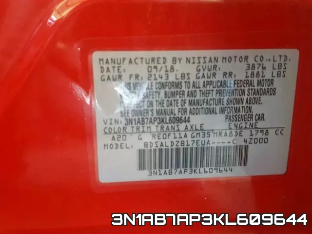3N1AB7AP3KL609644 фото 2
