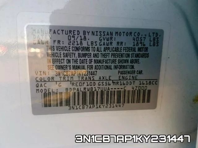 3N1CB7AP1KY231447 фото 2