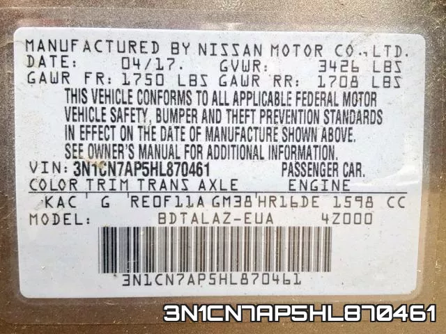3N1CN7AP5HL870461 фото 2
