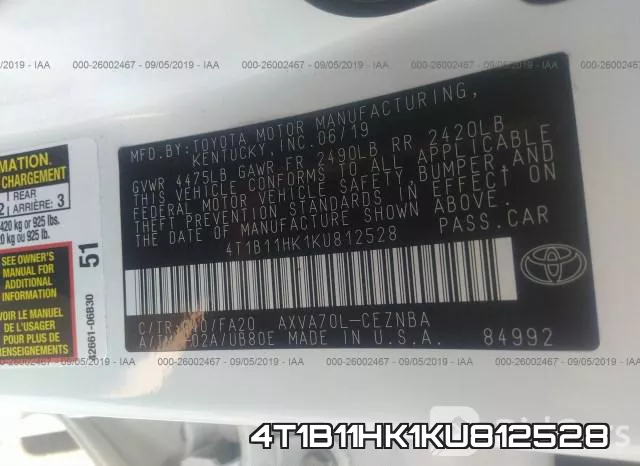 4T1B11HK1KU812528 фото 9