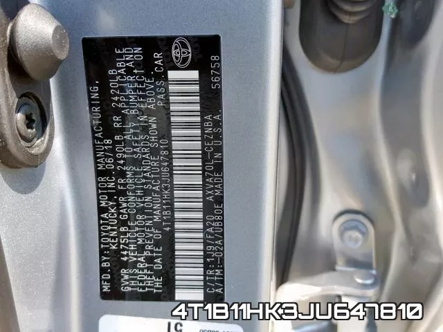 4T1B11HK3JU647810 фото 2