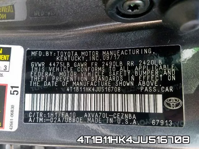 4T1B11HK4JU516708 фото 2