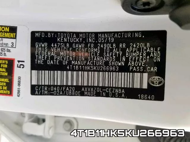 4T1B11HK5KU266963 фото 2