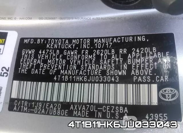 4T1B11HK6JU033043 фото 10