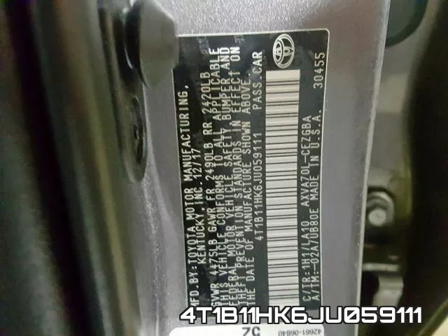 4T1B11HK6JU059111 фото 2