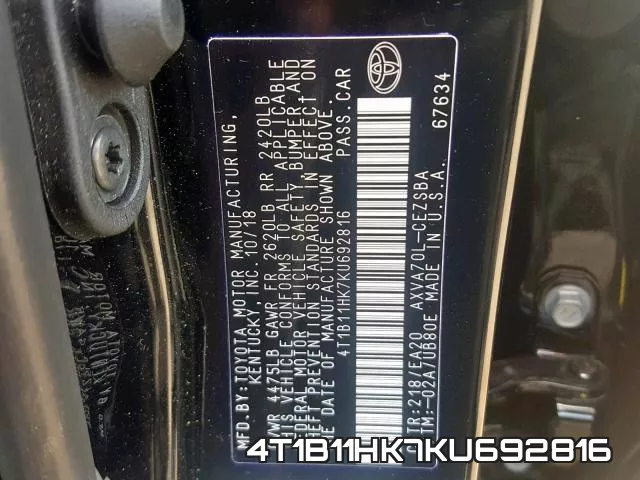 4T1B11HK7KU692816 фото 2