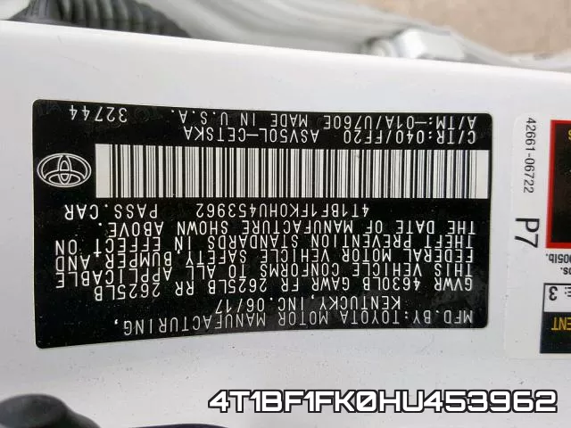 4T1BF1FK0HU453962 фото 2