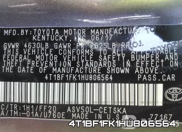 4T1BF1FK1HU806564 фото 10