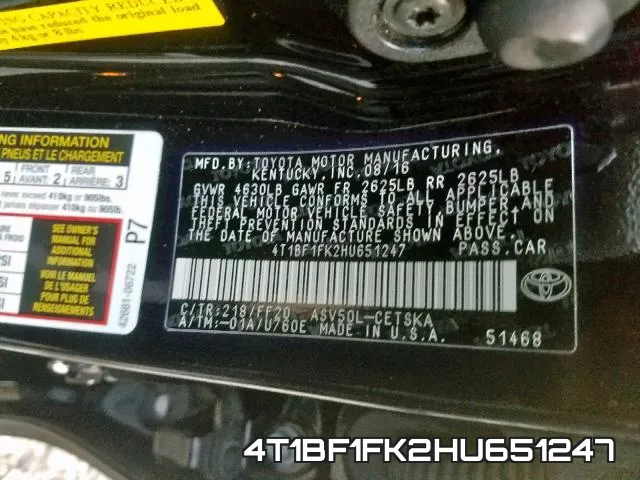 4T1BF1FK2HU651247 фото 2