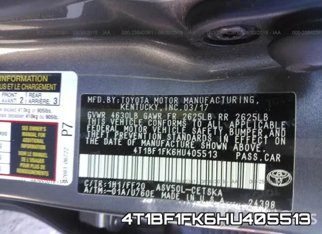 4T1BF1FK6HU405513 фото 10