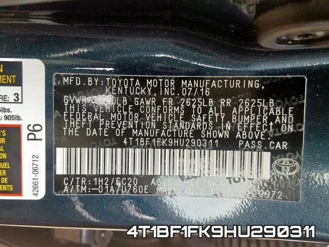 4T1BF1FK9HU290311 фото 2