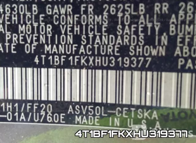 4T1BF1FKXHU319377 фото 10