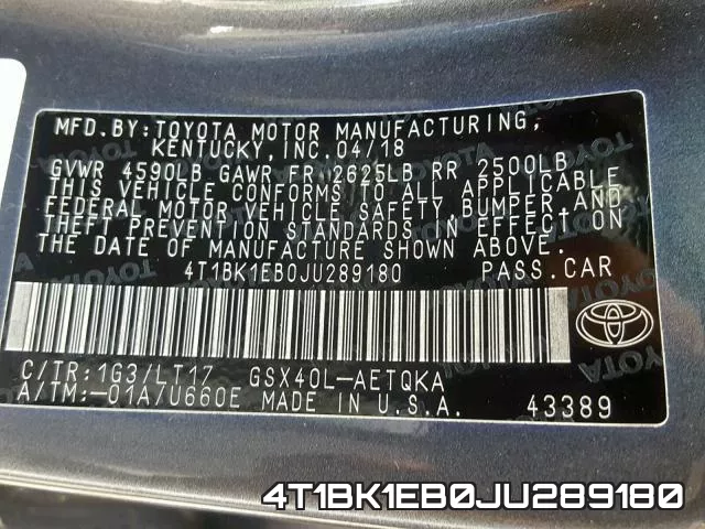 4T1BK1EB0JU289180 фото 2