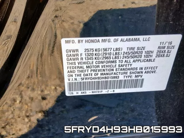 5FRYD4H93HB015993 фото 2