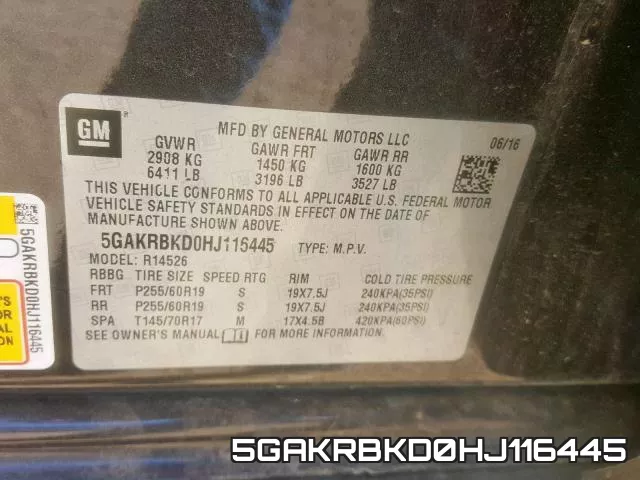5GAKRBKD0HJ116445 фото 2