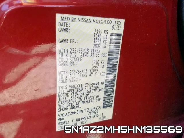 5N1AZ2MH5HN135569 фото 2