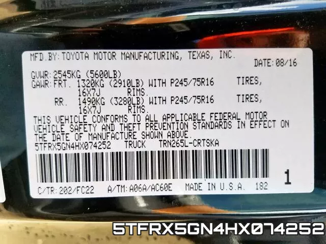 5TFRX5GN4HX074252 фото 2