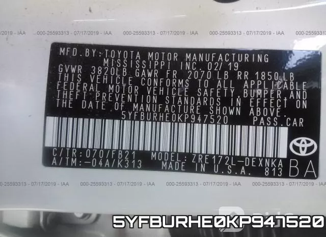5YFBURHE0KP947520 фото 10