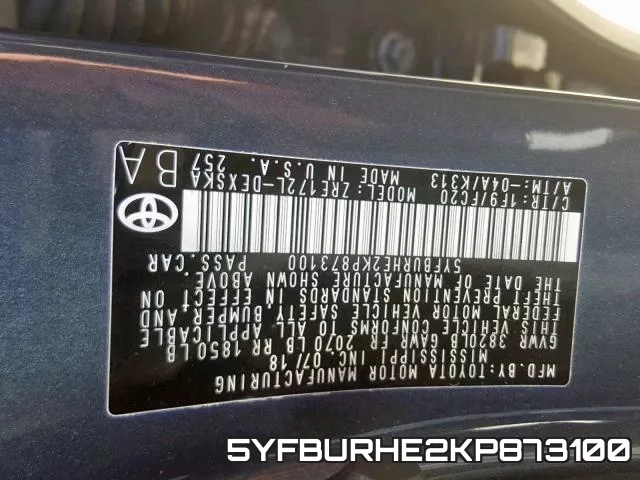 5YFBURHE2KP873100 фото 2