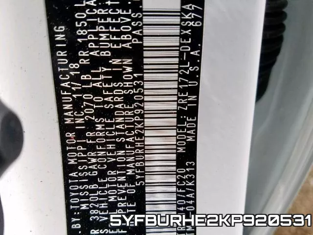 5YFBURHE2KP920531 фото 2