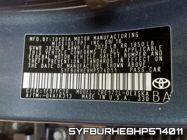 5YFBURHE8HP574011 фото 2