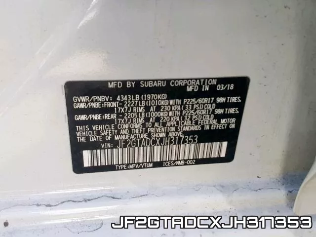 JF2GTADCXJH317353 фото 2