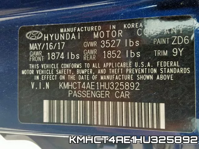 KMHCT4AE1HU325892 фото 2