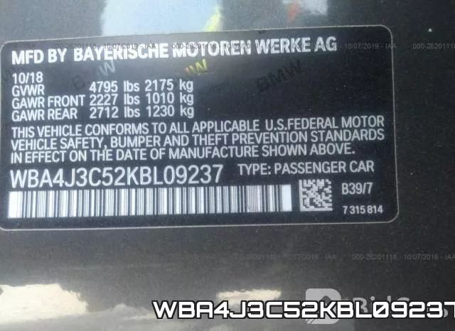 WBA4J3C52KBL09237 фото 10