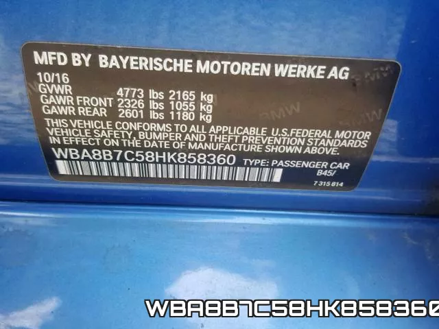 WBA8B7C58HK858360 фото 2