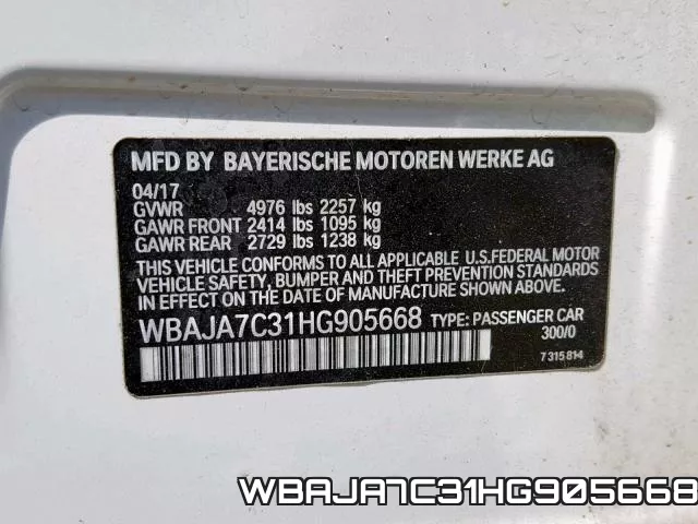 WBAJA7C31HG905668 фото 2