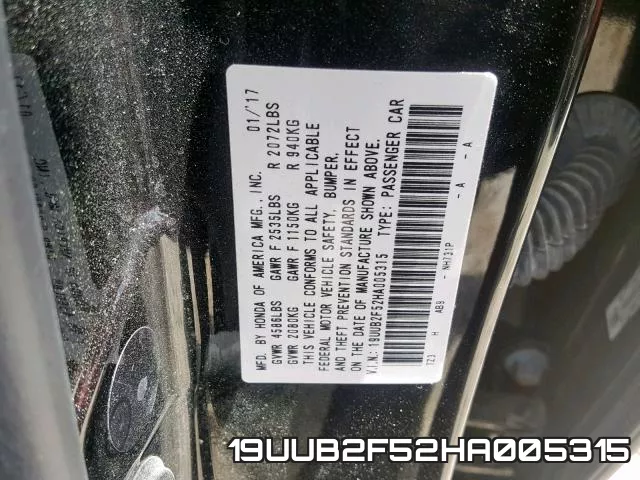 19UUB2F52HA005315 фото 2