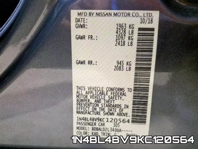 1N4BL4BV9KC120564 фото 2