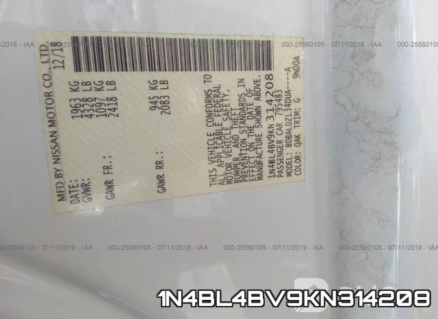 1N4BL4BV9KN314208 фото 10
