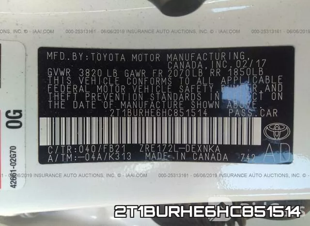 2T1BURHE6HC851514 фото 10