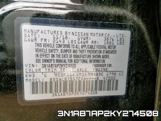 3N1AB7AP2KY274508 фото 2
