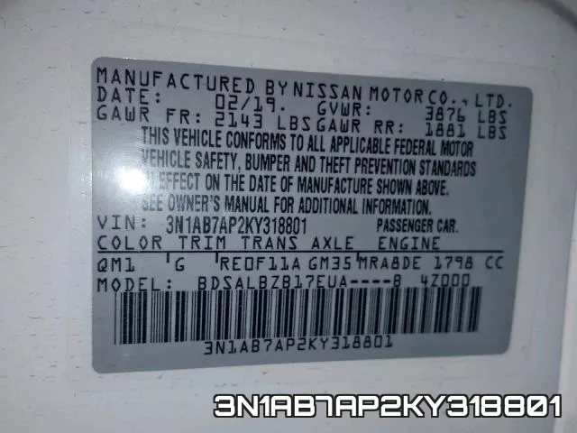 3N1AB7AP2KY318801 фото 2